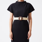 Ivory elastic rattan dark wood buckle belt